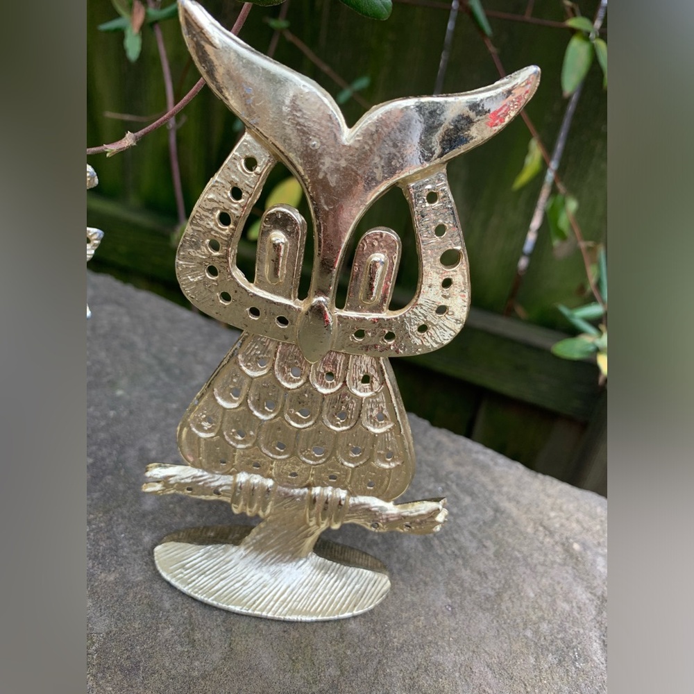 Vintage revere gold metal owl earring holder guc